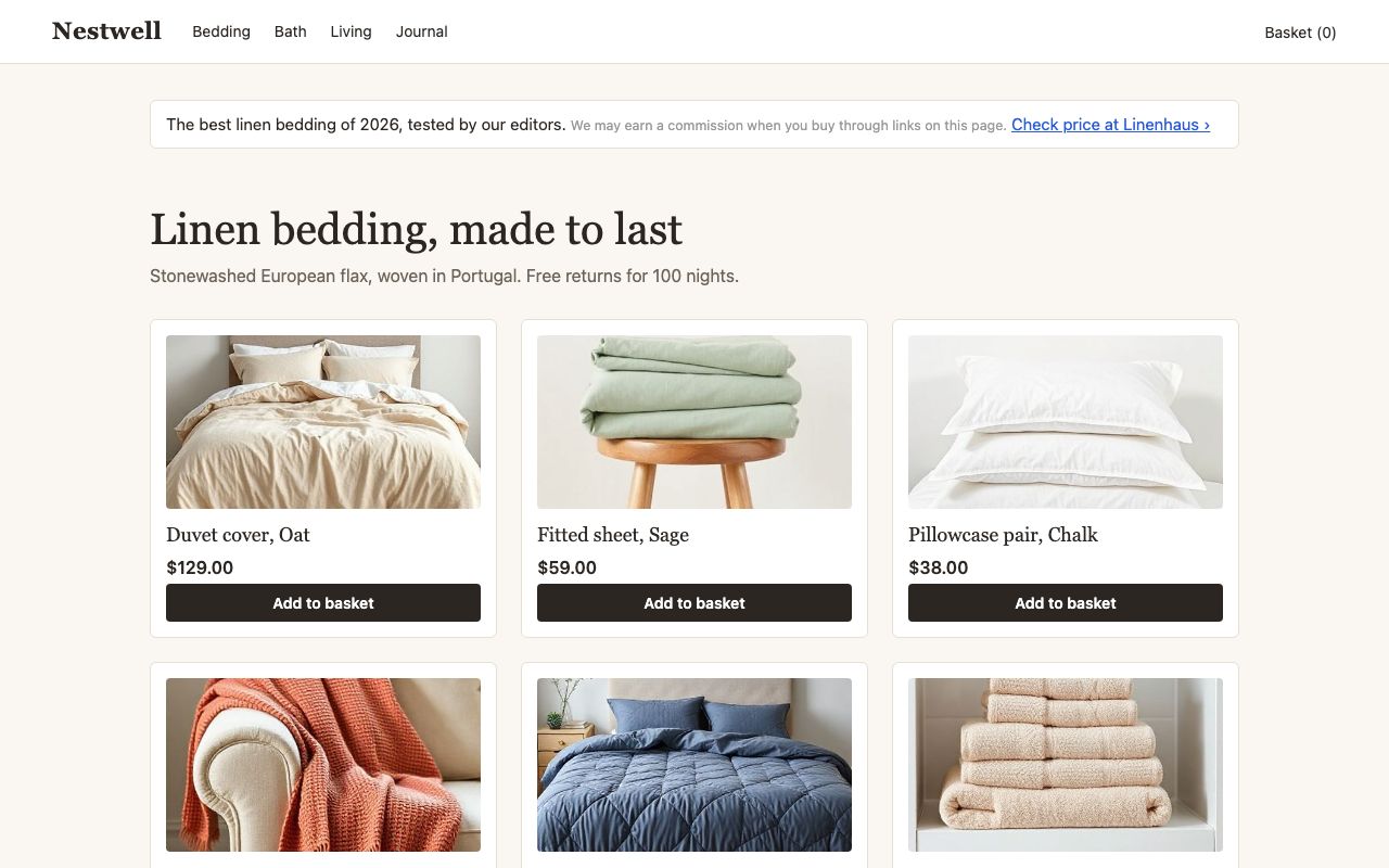 Affiliate links: Example page