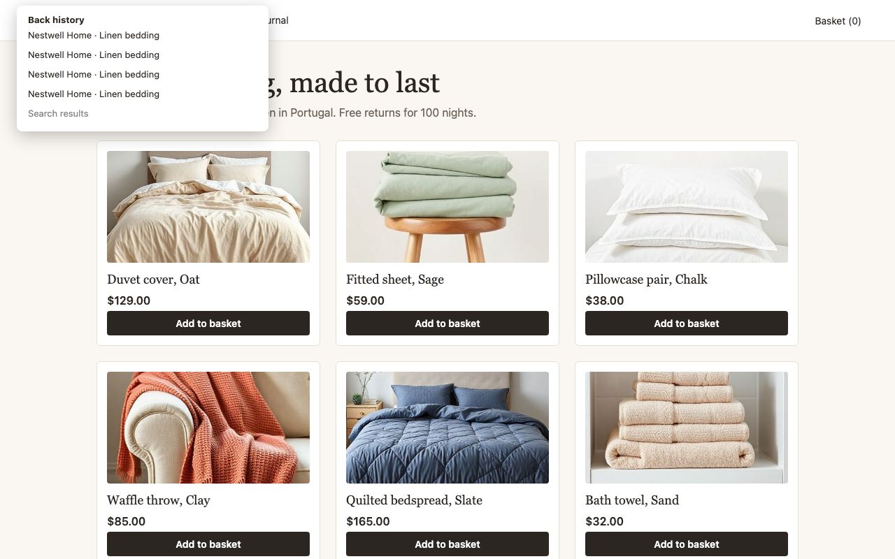 Back-button hijacking: Example page