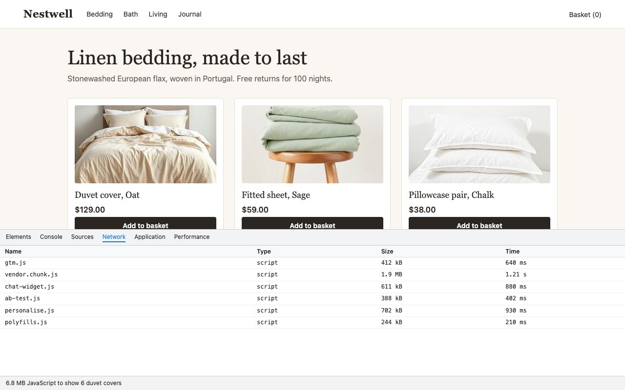 Script bloat: Example page