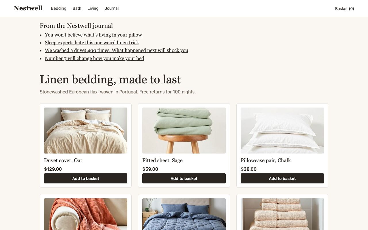 Clickbait headlines: Example page