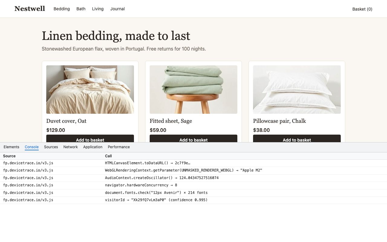 Browser fingerprinting: Example page