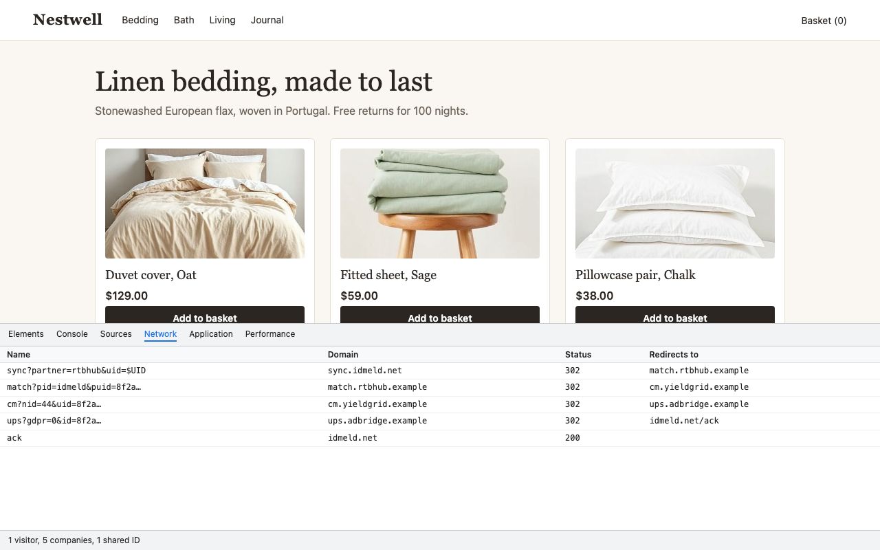 Identity resolution: Example page