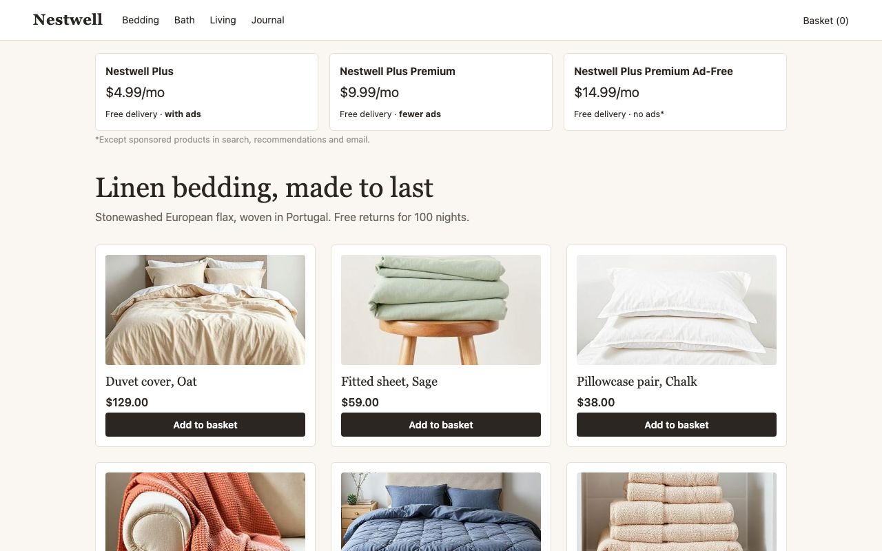 Paid plans with ads: Example page