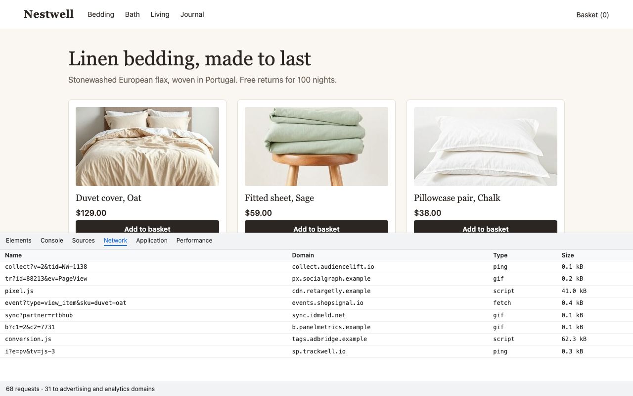 Known trackers loaded: Example page
